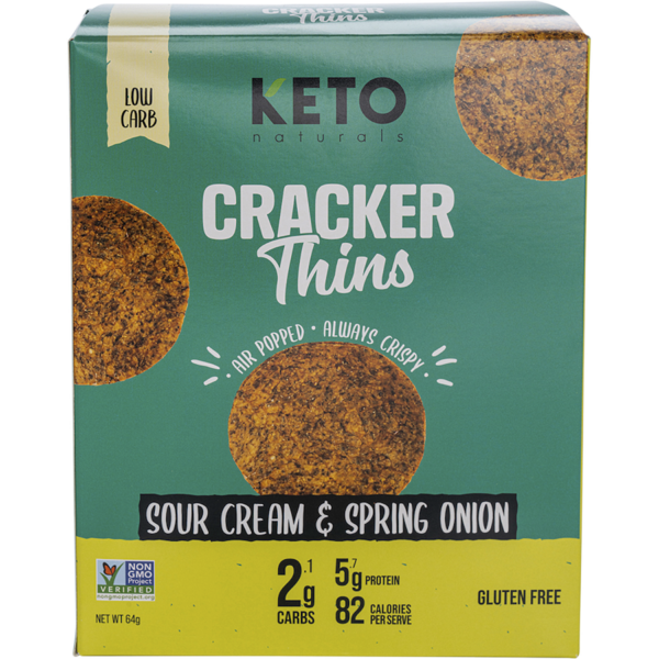 keto naturals cracker thins sour cream spring onion 64g front