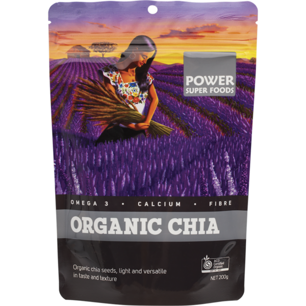 power super foods organic chia seeds 200g front