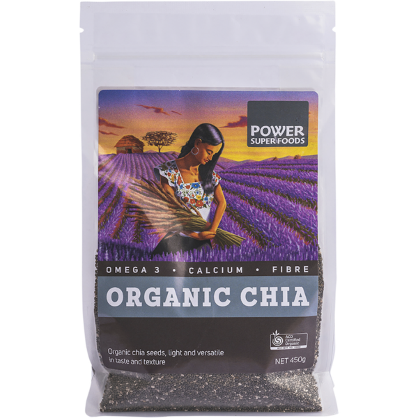 power super foods organic chia seeds 450g front