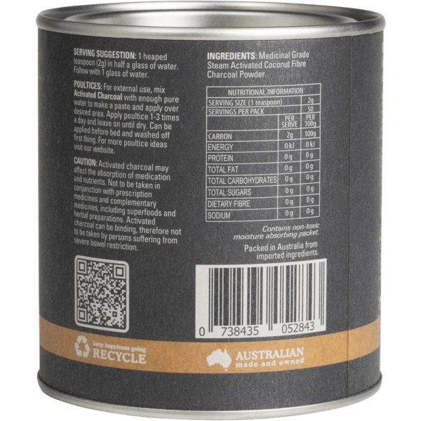 eden health foods activated charcoal 100g back