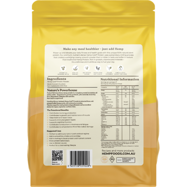 essential hemp organic hemp gold protein back 900g