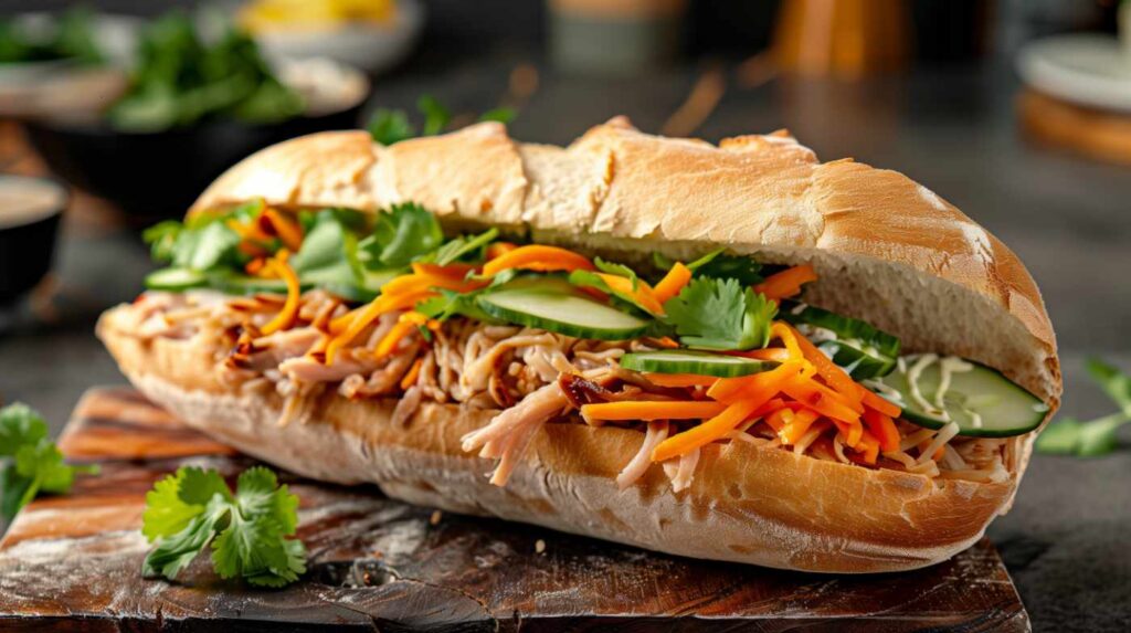 Vietnamese banh mi sandwich with vegetables