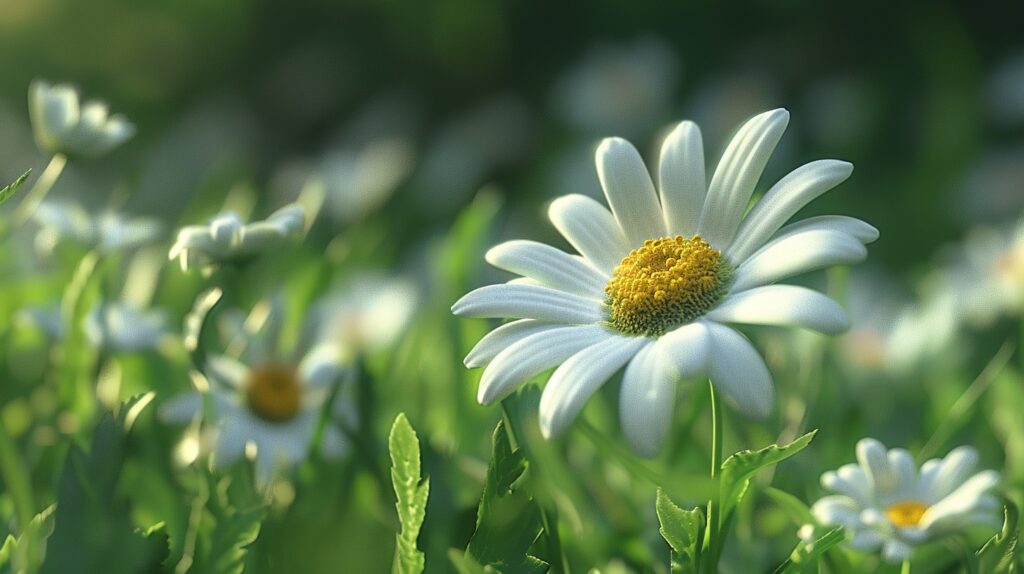 Close-up of white daisy flower in garden