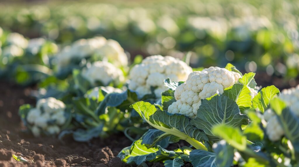 Cauliflower plants growing in a field