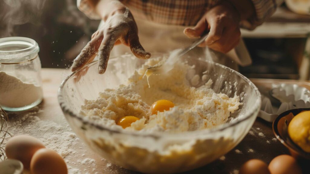 Baking with eggs and flour in a bowl